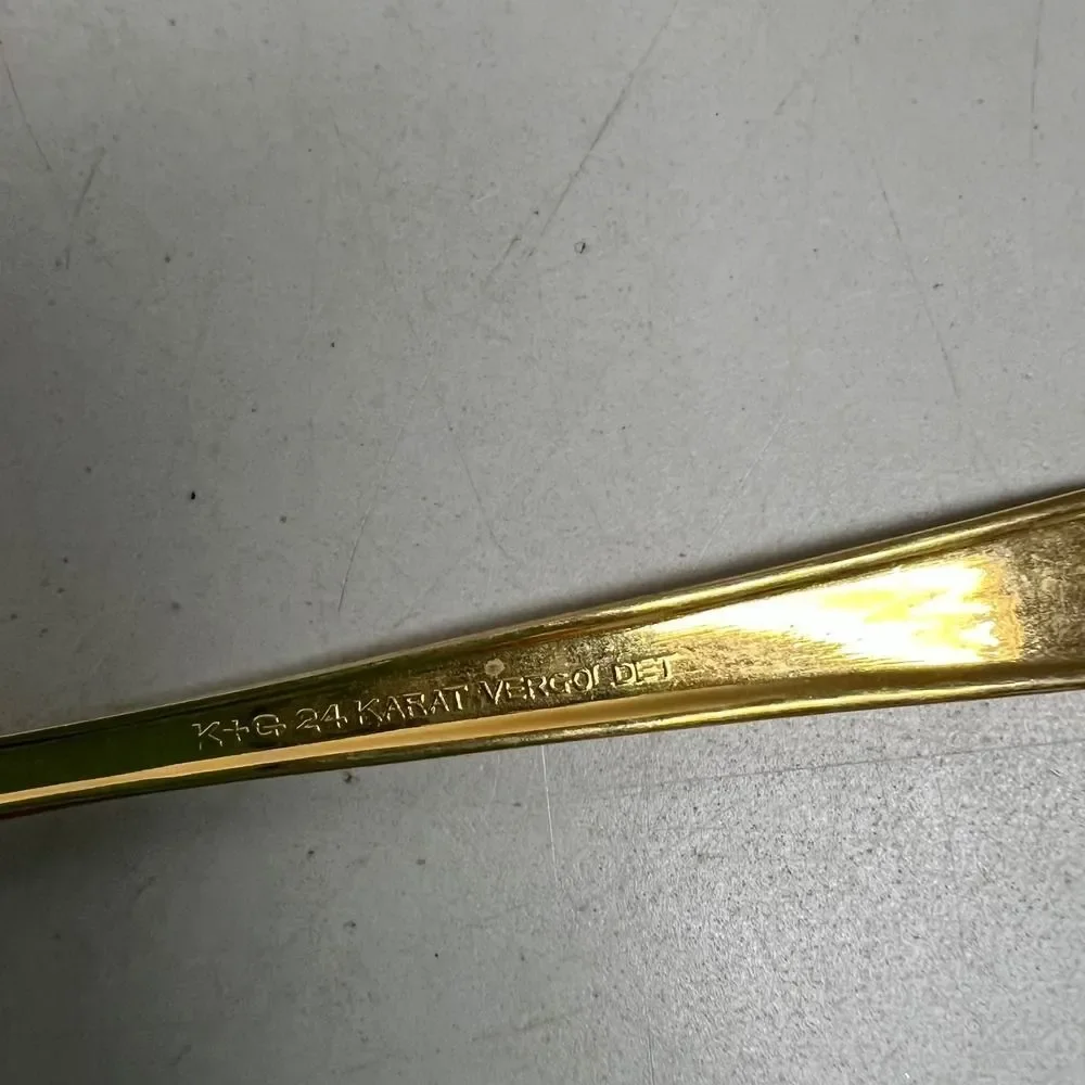 K+G 24 Karat Gold Plated Cake Server and Serving Spoon Set Decorative Handle
